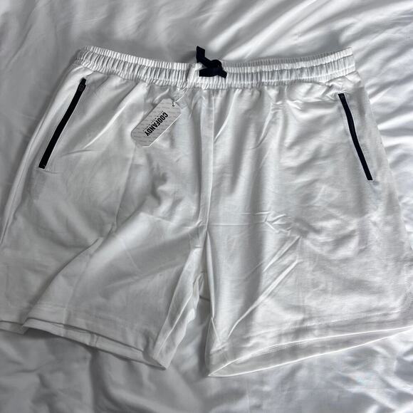✨Coofandy Men White Gym Shorts L Athletic Workout Running Activewear Pockets NWT - Picture 6 of 7